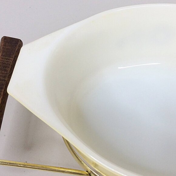 Vintage Pyrex 043 Kim Chee 1.5 QT Oval Casserole Dish with Lid Metal Wood Cradle - Picture 9 of 15
